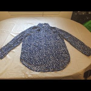 Size MED navy/tan sheer blouse
